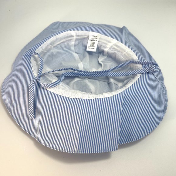 Light Blue/White Striped Toddler Sun Hat Adjustable Sz. 52 (2-4 yrs.) Ties Brim - Picture 3 of 4